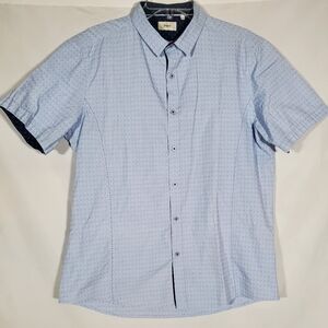 ZAGIRI LIGHT BLUE GEOMETRIC CONTRASTING TRIM PREPPY BODYCON SHIRT MENS LARGE